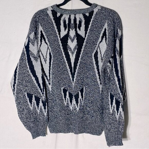 Vintage 90s Montello Black And White Dad Sweater With Faux Leather Patches M - Picture 13 of 14